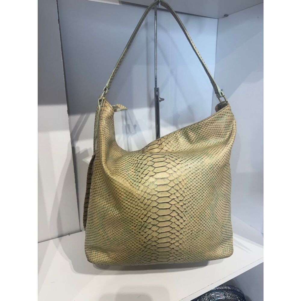 Harrison hobo Shoulder Bag in Light Yellow Snakeskin